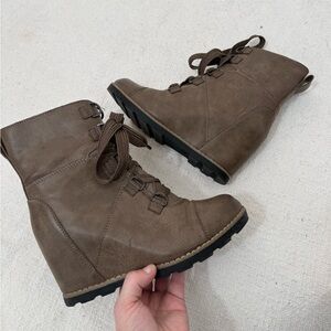 Brown Lace-Up Wedge Boots